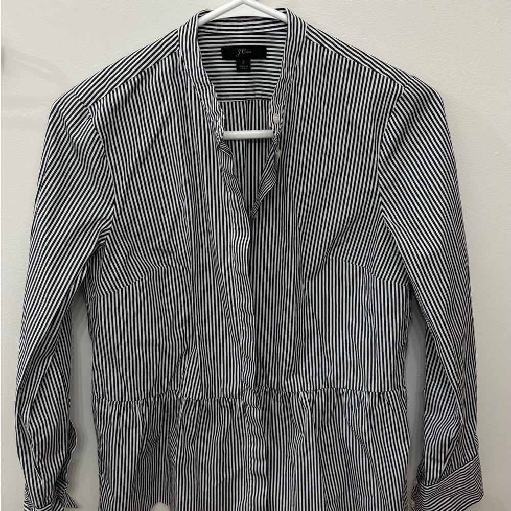 J. Crew Women's Black and White Striped Button Down Peplum Shirt